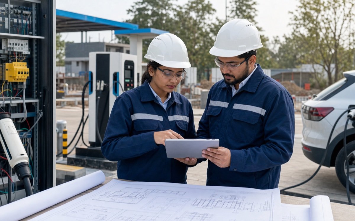 Engineers coordinating an infrastructure design